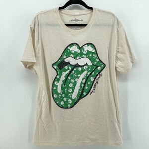 The Rolling Stones Women’s T-Shirt Cream Green Floral 100% Cotton XL